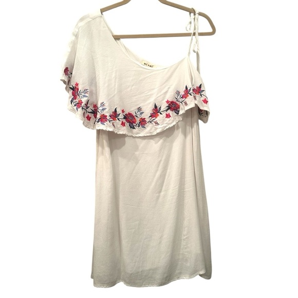 Miami White Dress with Embroidered Design-Size Large Summer Romantic Floral - Picture 1 of 9